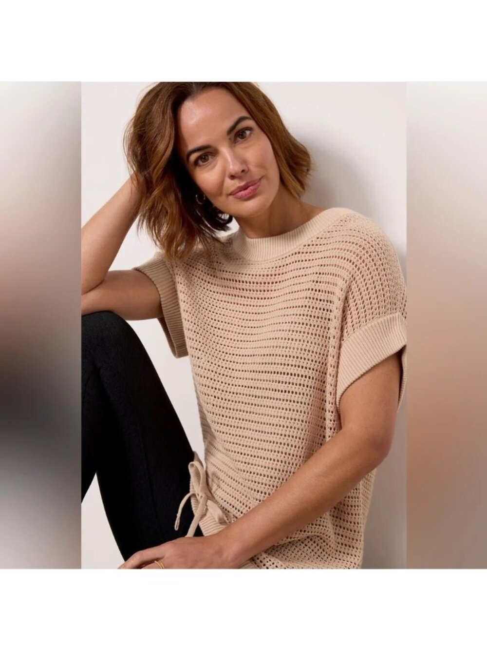 Varley Corvallis Knit Drawstring Moonlight Beige Sweater, Small